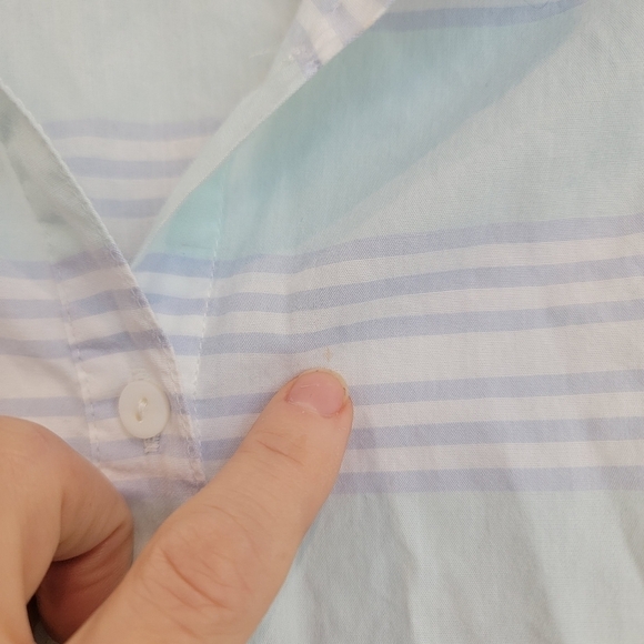 L.L. Bean Cotton Mint Green Light Blue Striped Button Down Shirt Size Large - Picture 6 of 10